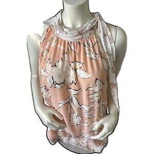 NWT White House Black Market XL Elegant Floral Halter Top - Soft‎ Peach